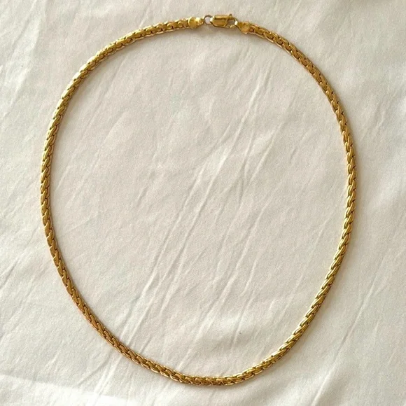 Vintage Gold Herringbone Chain Thicker .25” Width Necklace 21” Heavyweight - Picture 3 of 13